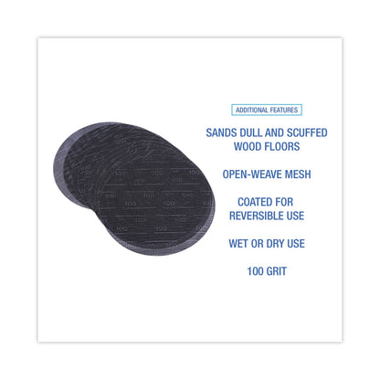 Boardwalk Sanding Screens, 20" Diameter, 100 Grit, Black, 10/Carton