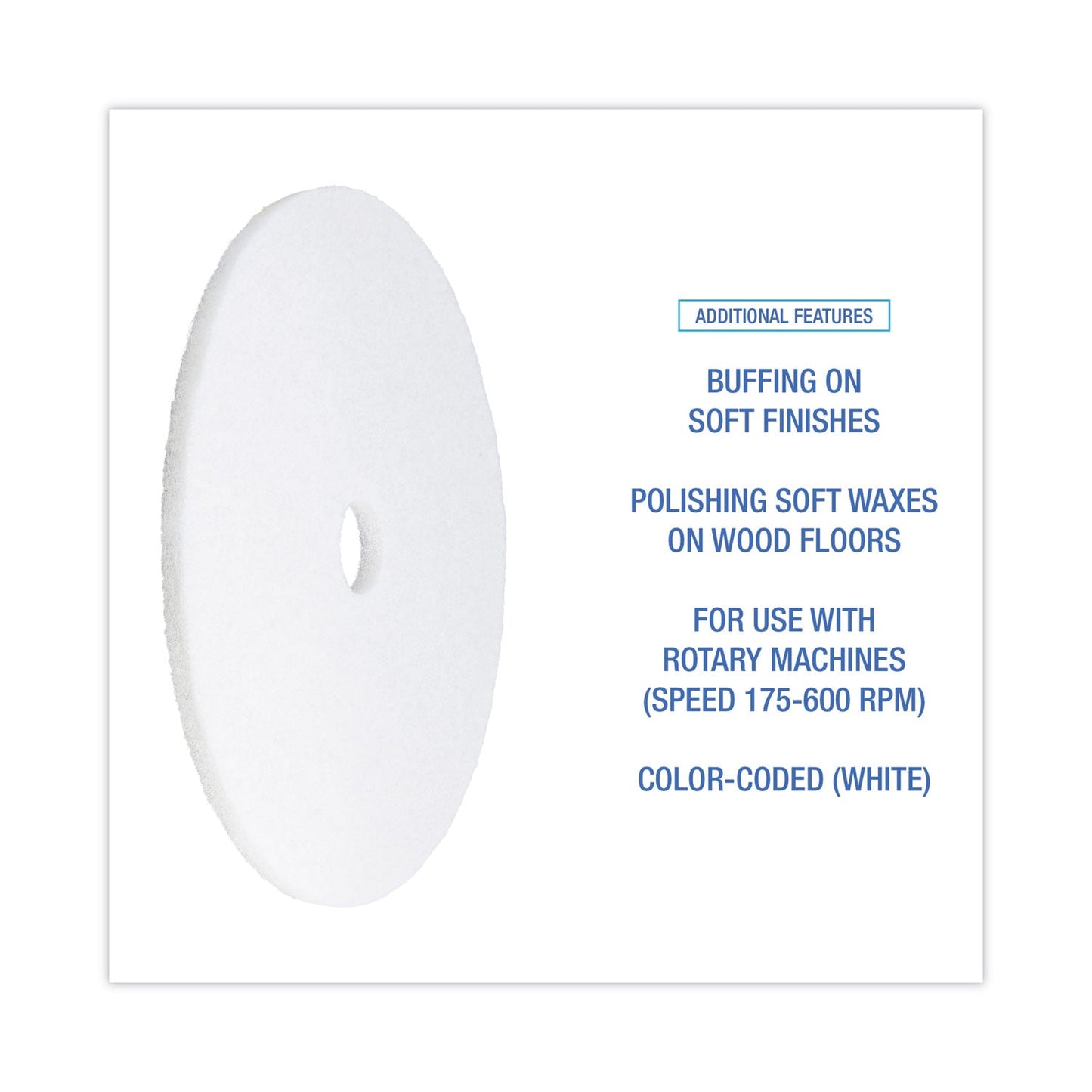 Boardwalk Polishing Floor Pads, 24" Diameter, White, 5/Carton