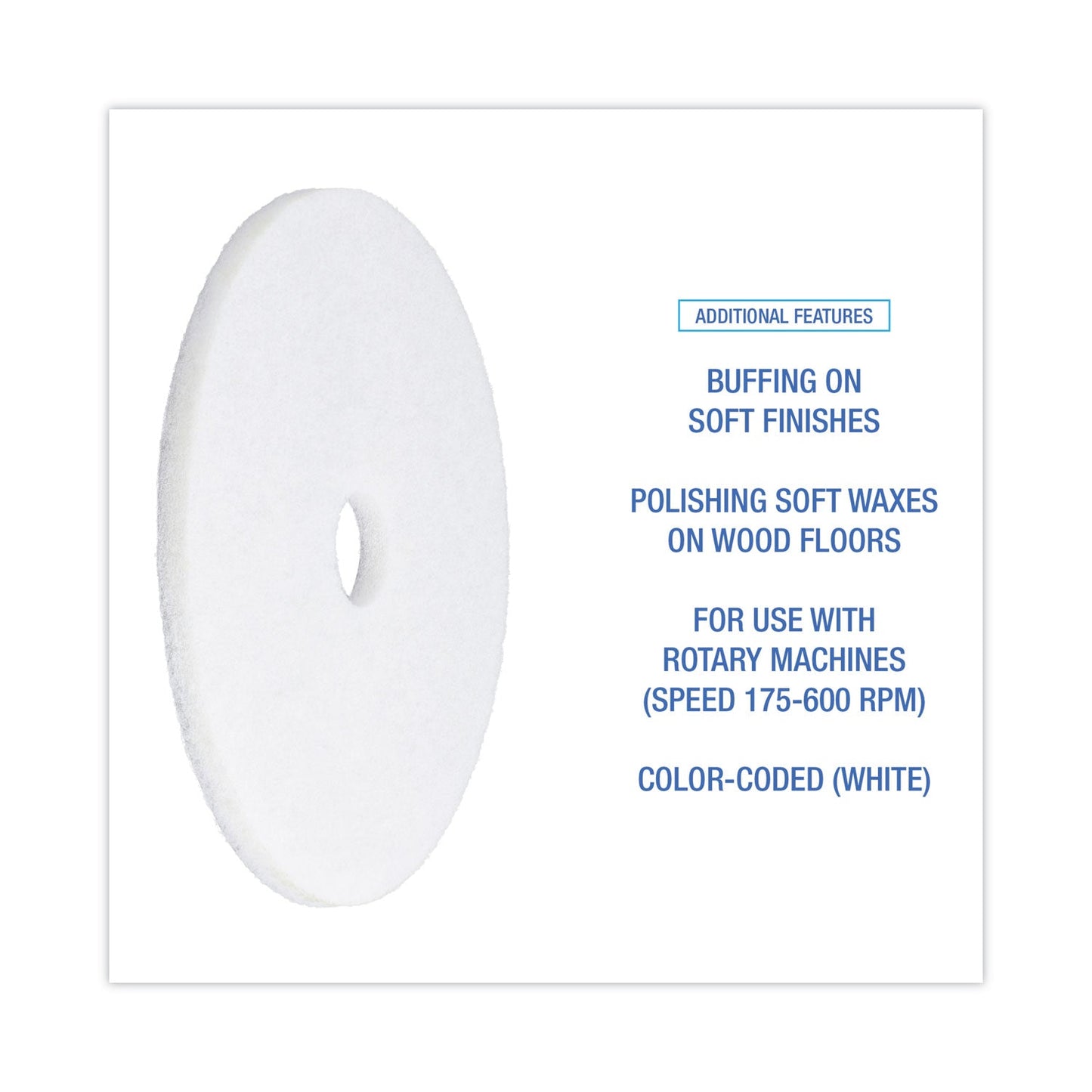 Boardwalk Polishing Floor Pads, 20" Diameter, White, 5/Carton