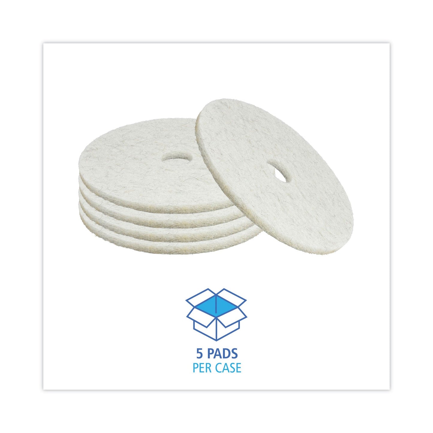 Boardwalk Natural Burnishing Floor Pads, 20" Diameter, White, 5/Carton