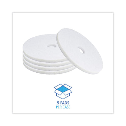 Boardwalk Polishing Floor Pads, 19" Diameter, White, 5/Carton