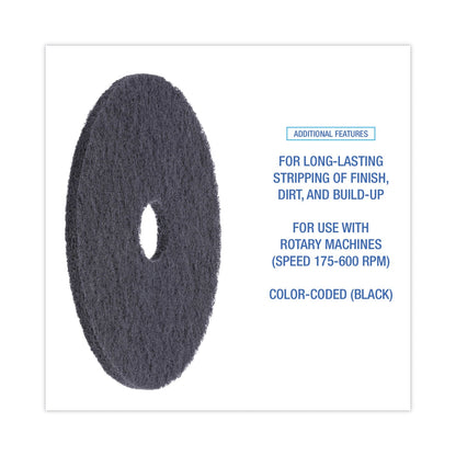 Boardwalk Stripping Floor Pads, 19" Diameter, Black, 5/Carton