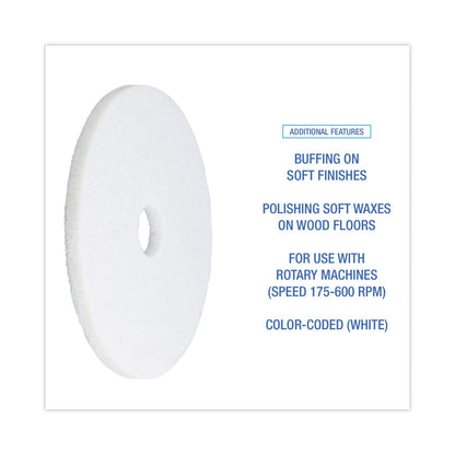 Boardwalk Polishing Floor Pads, 18" Diameter, White, 5/Carton