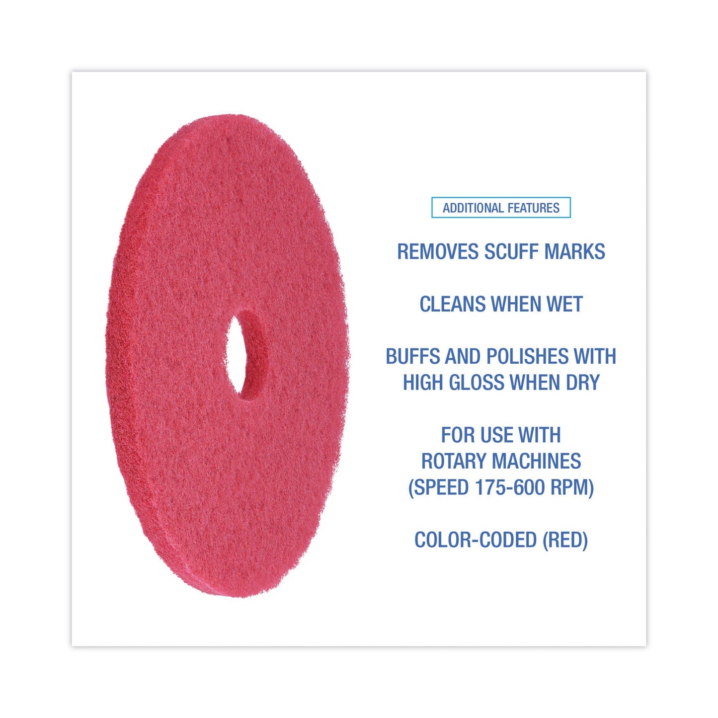 Boardwalk Buffing Floor Pads, 18" Diameter, Red, 5/Carton