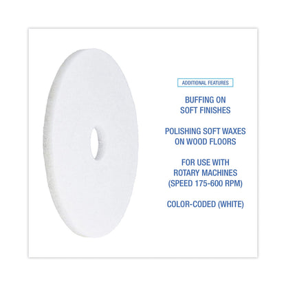 Boardwalk Polishing Floor Pads, 17" Diameter, White, 5/Carton