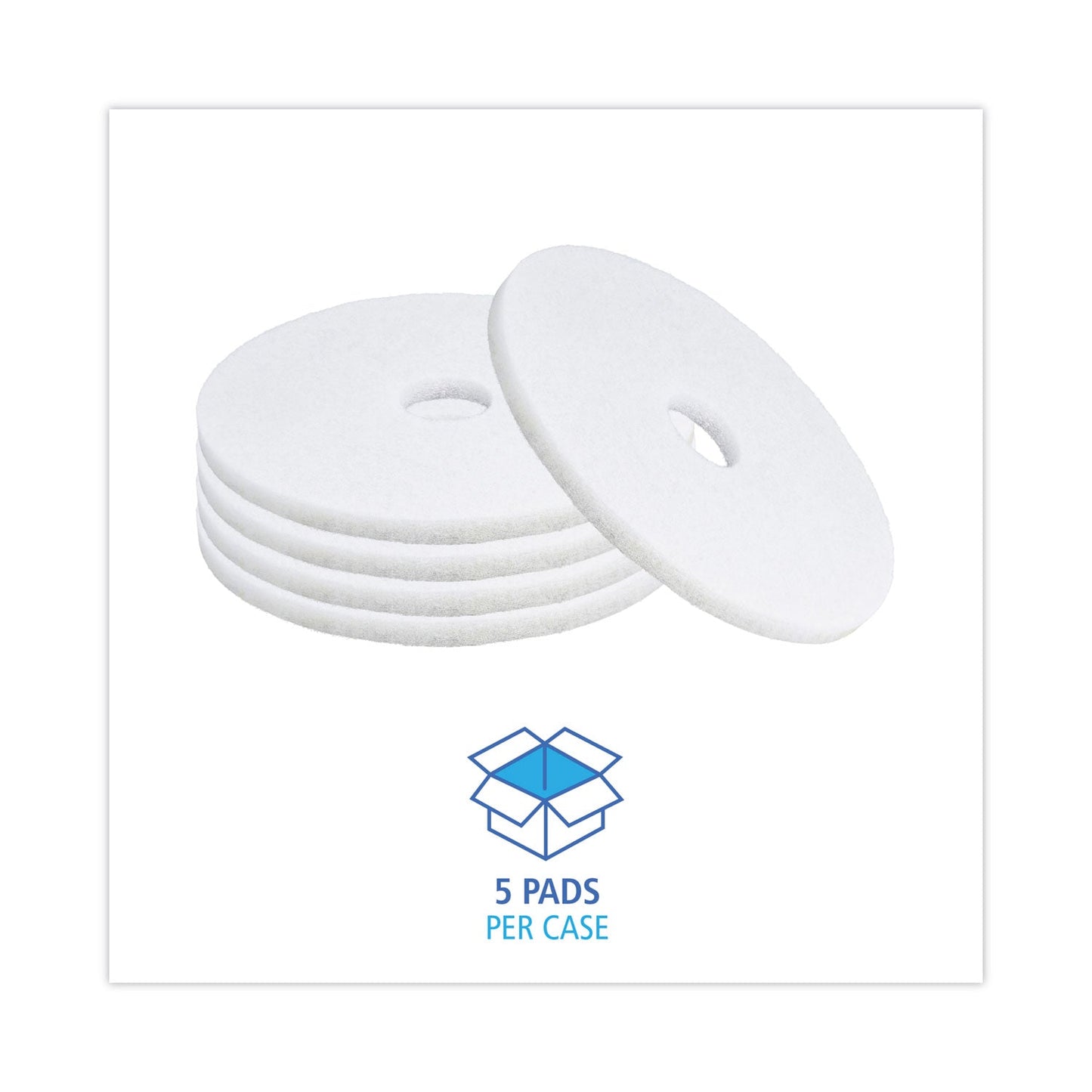 Boardwalk Polishing Floor Pads, 17" Diameter, White, 5/Carton