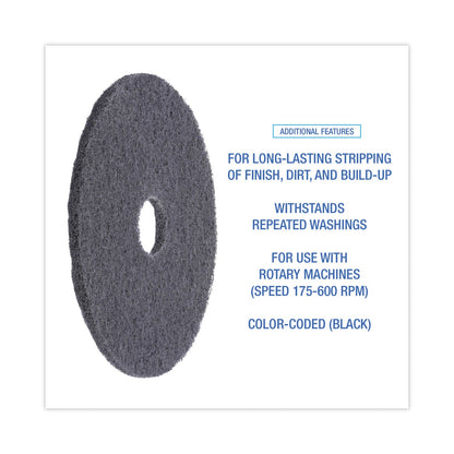 Boardwalk High Performance Stripping Floor Pads, 17" Diameter, Black, 5/Carton