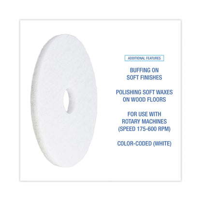 Boardwalk Polishing Floor Pads, 16" Diameter, White, 5/Carton