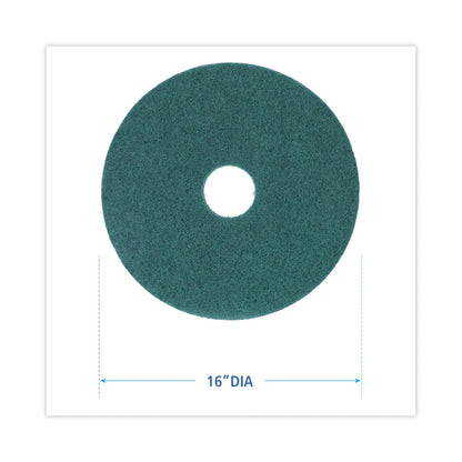 Boardwalk Heavy-Duty Scrubbing Floor Pads, 16" Diameter, Green, 5/Carton