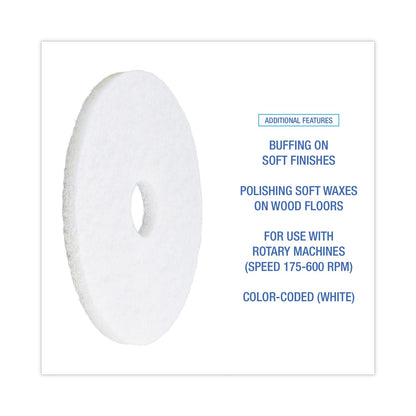 Boardwalk Polishing Floor Pads, 15" Diameter, White, 5/Carton