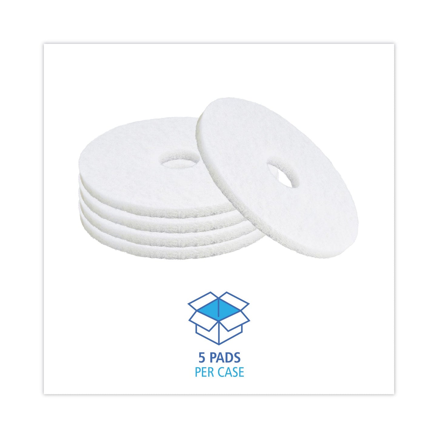 Boardwalk Polishing Floor Pads, 15" Diameter, White, 5/Carton