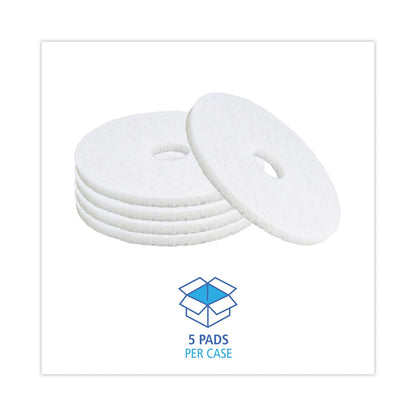 Boardwalk Polishing Floor Pads, 15" Diameter, White, 5/Carton
