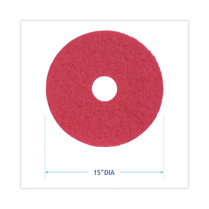 Boardwalk Buffing Floor Pads, 15" Diameter, Red, 5/Carton