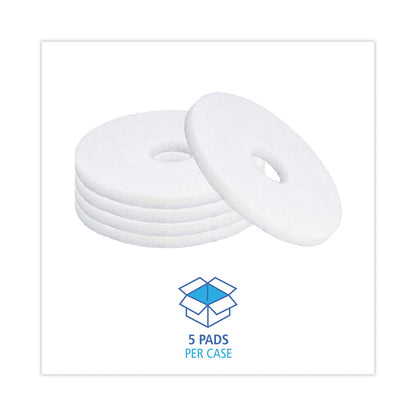 Boardwalk Polishing Floor Pads, 13" Diameter, White, 5/Carton