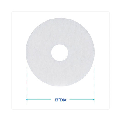 Boardwalk Polishing Floor Pads, 13" Diameter, White, 5/Carton