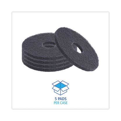 Boardwalk Stripping Floor Pads, 13" Diameter, Black, 5/Carton