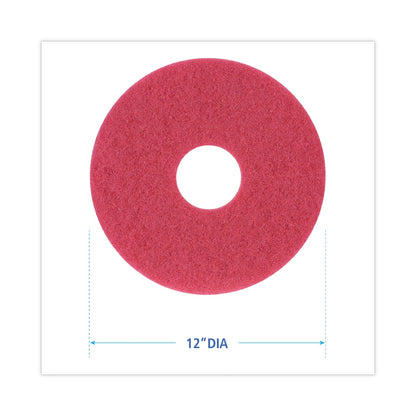 Boardwalk Buffing Floor Pads, 12" Diameter, Red, 5/Carton