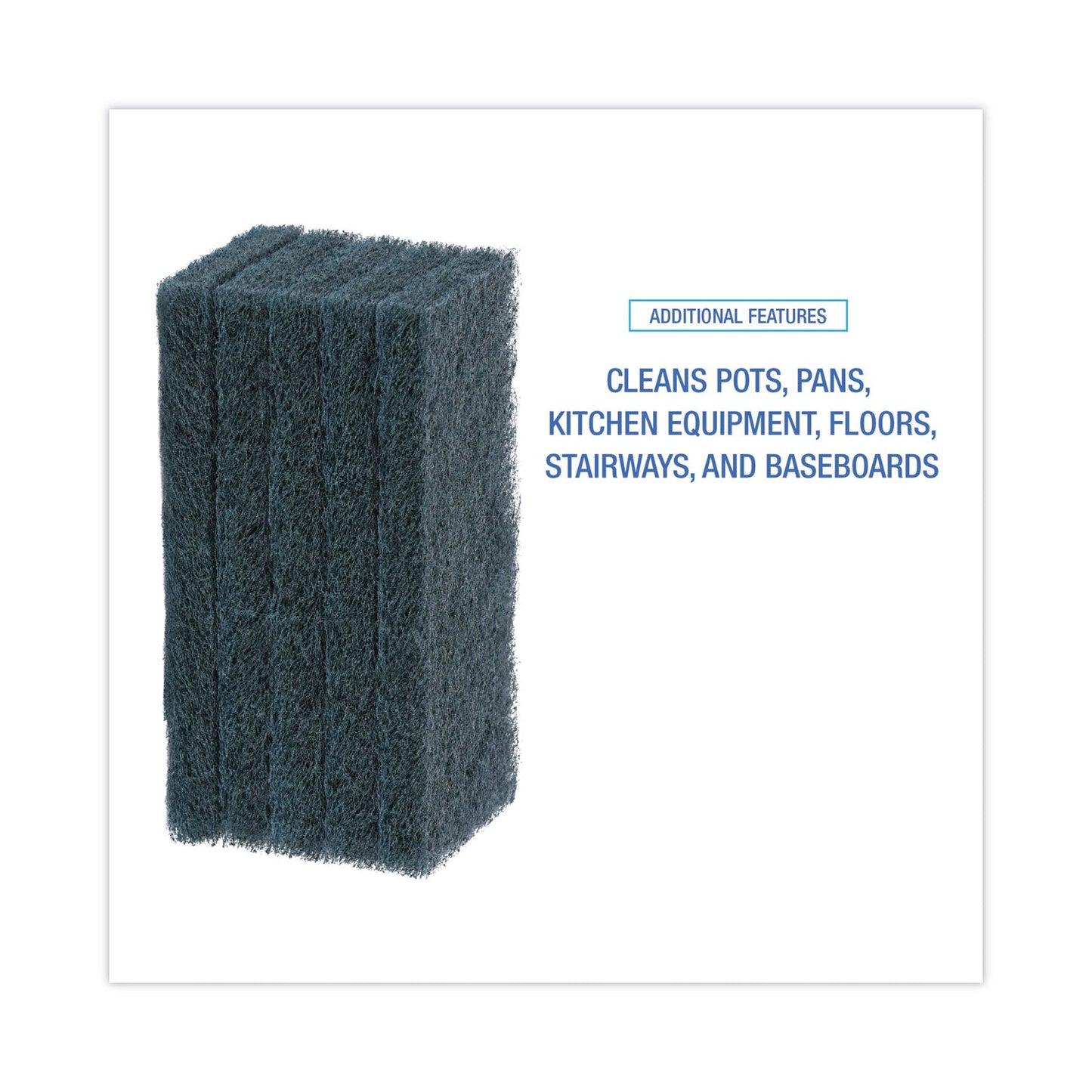 Boardwalk Medium-Duty Scour Pad, 10 x 4.63, Blue, 20/Carton