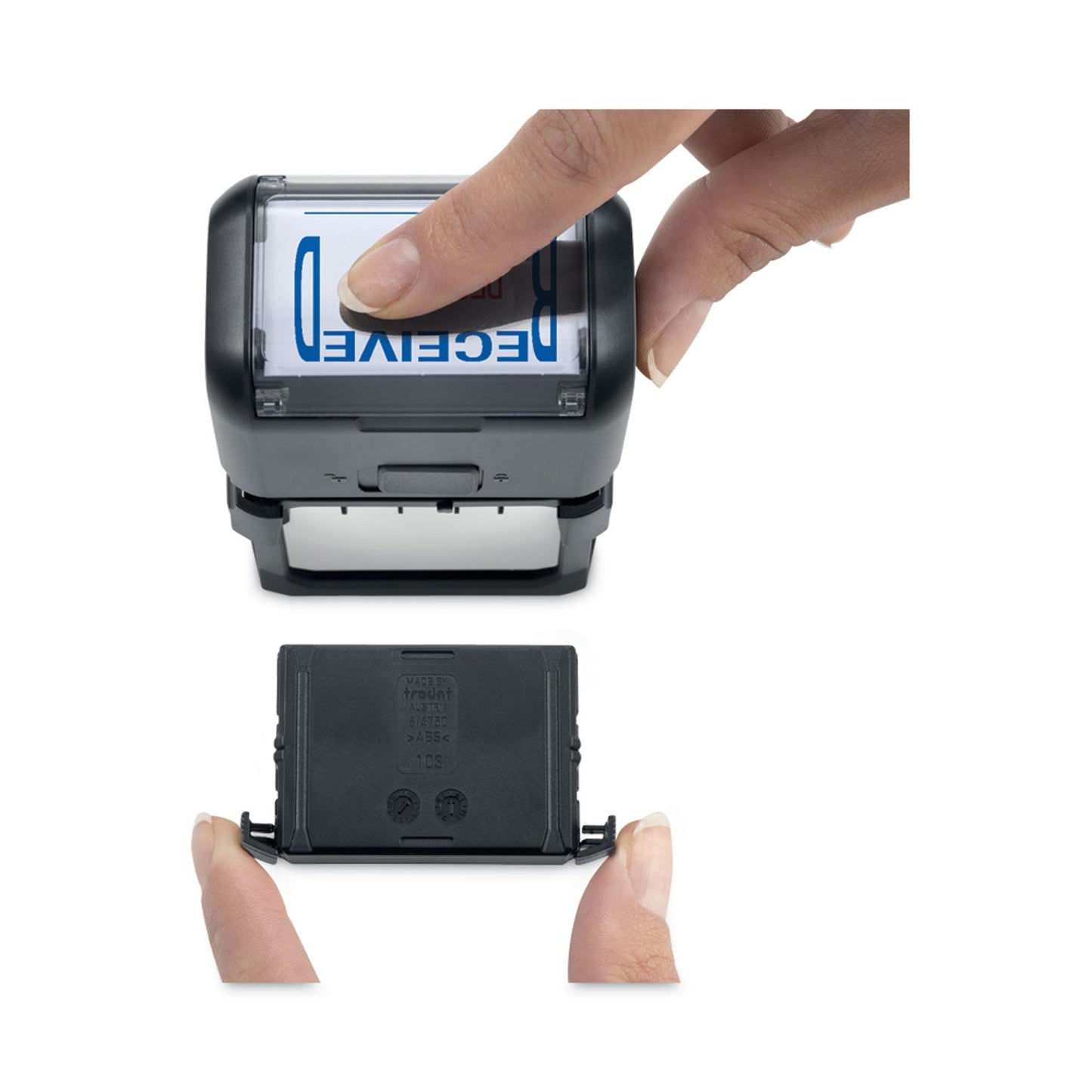 Trodat Printy Economy 5-in-1 Date Stamp, Self-Inking, 1.63" x 1", Blue/Red