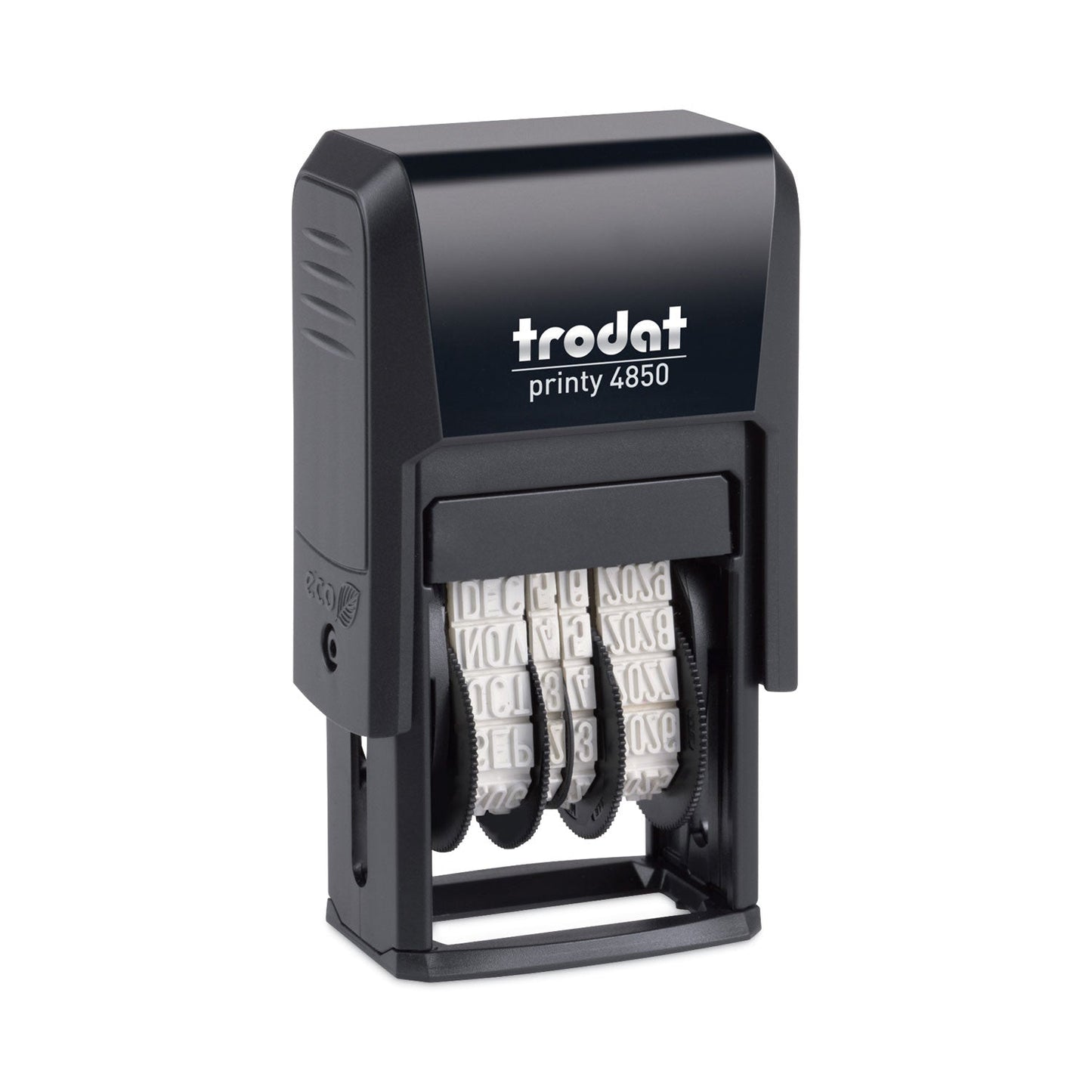 Trodat Printy Economy Micro 5-in-1 Date Stamp with Text Plates, Self-Inking, 1" x 0.75", Blue/Red