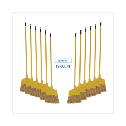 Boardwalk Poly Bristle Angler Broom, 53" Handle, Yellow, 12/Carton
