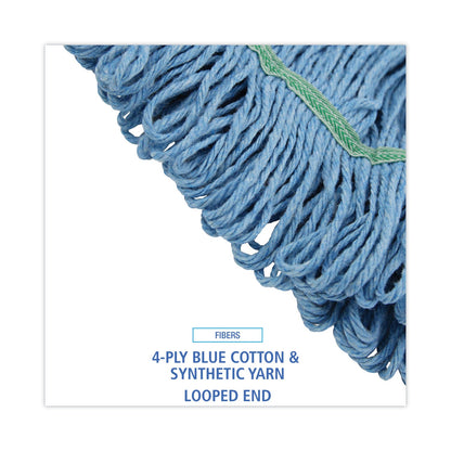 Boardwalk Super Loop Wet Mop Head, Cotton/Synthetic Fiber, 1" Headband, Medium Size, Blue, 12/Carton