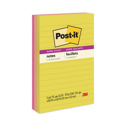 Post-it Note Pads in Summer Joy Collection Colors, 4" x 6", Note Ruled, Summer Joy Collection Colors, 90 Sheets/Pad, 3 Pads/Pack