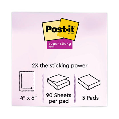 Post-it Note Pads in Summer Joy Collection Colors, 4" x 6", Note Ruled, Summer Joy Collection Colors, 90 Sheets/Pad, 3 Pads/Pack