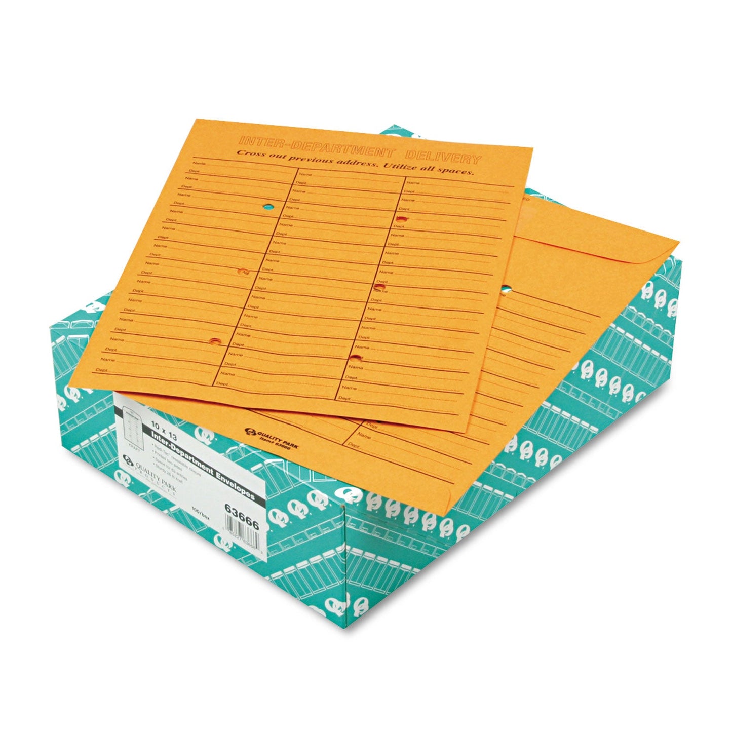 Quality Park Brown Kraft Redi-Tac Box-Style Interoffice Envelope, #97, Two-Sided Three-Column Format, 10 x 13, Brown Kraft, 100/Box