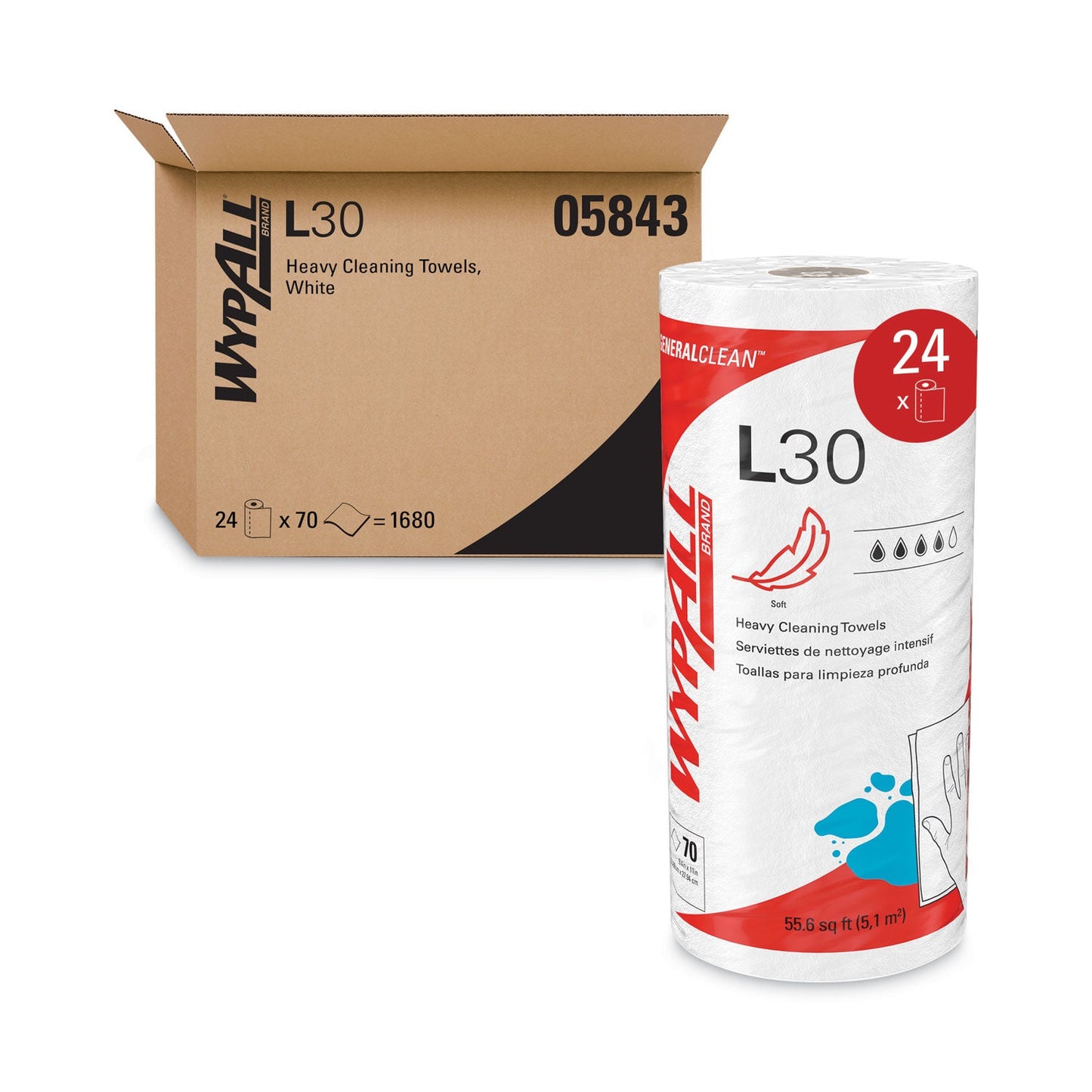 WypAll L30 Towels, 11 x 10.4, White, 70 Sheets/Roll