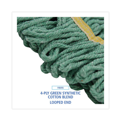 Boardwalk Super Loop Wet Mop Head, Cotton/Synthetic Fiber, 5" Headband, Small Size, Green, 12/Carton