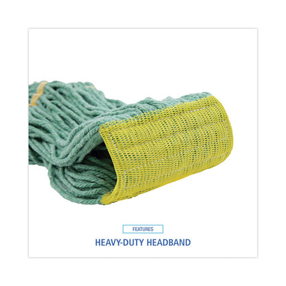 Boardwalk Super Loop Wet Mop Head, Cotton/Synthetic Fiber, 5" Headband, Small Size, Green, 12/Carton