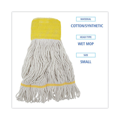 Boardwalk Super Loop Wet Mop Head, Cotton/Synthetic Fiber, 5" Headband, Small Size, White, 12/Carton