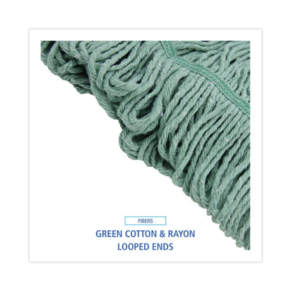 Boardwalk Mop Head, Premium Standard Head, Cotton/Rayon Fiber, Medium, Green, 12/Carton