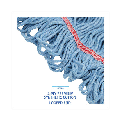 Boardwalk Super Loop Wet Mop Head, Cotton/Synthetic Fiber, 1" Headband, Large Size, Blue, 12/Carton