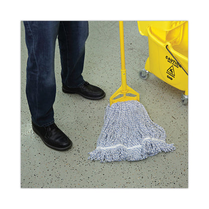 Boardwalk Mop Head, Floor Finish, Narrow, Rayon/Polyester, Medium, White/Blue, 12/Carton