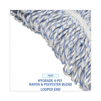Boardwalk Mop Head, Floor Finish, Narrow, Rayon/Polyester, Large, White/Blue, 12/Carton