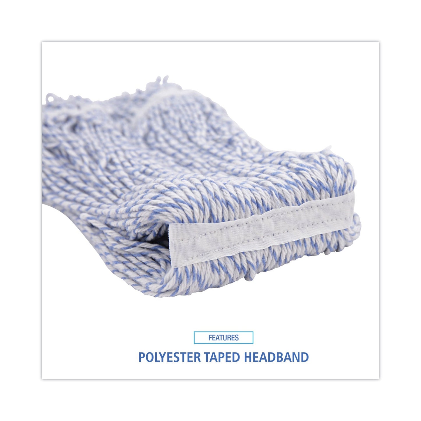 Boardwalk Mop Head, Floor Finish, Narrow, Rayon/Polyester, Large, White/Blue, 12/Carton