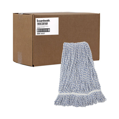 Boardwalk Mop Head, Floor Finish, Narrow, Rayon/Polyester, Large, White/Blue, 12/Carton
