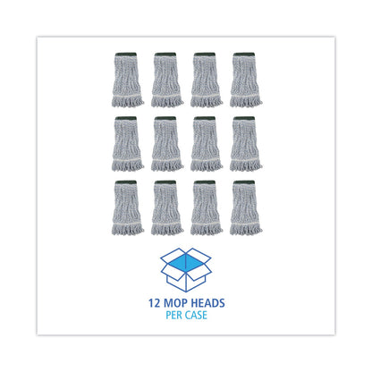 Boardwalk Mop Head, Floor Finish, Wide, Rayon/Polyester, Medium, White/Blue, 12/Carton