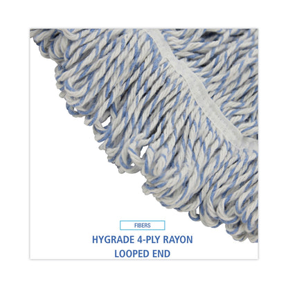 Boardwalk Mop Head, Floor Finish, Wide, Rayon/Polyester, Large, White/Blue, 12/Carton
