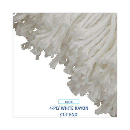 Boardwalk Cut-End Lie-Flat Wet Mop Head, Rayon, 16oz, White, 12/Carton