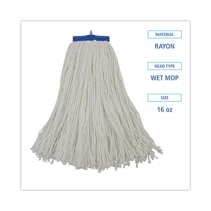 Boardwalk Cut-End Lie-Flat Wet Mop Head, Rayon, 16oz, White