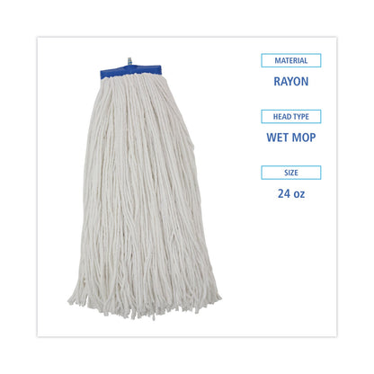 Boardwalk Cut-End Lie-Flat Wet Mop Head, Rayon, 24oz, White