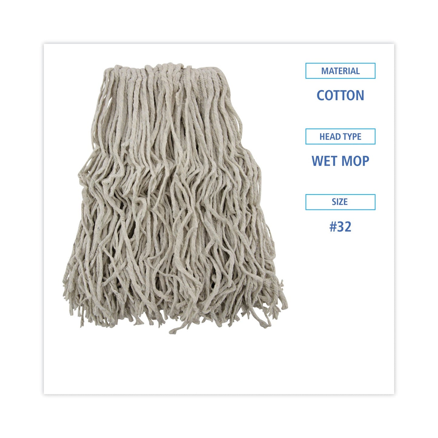 Boardwalk Cotton Mop Head, Cut-End, #32, White, 12/Carton