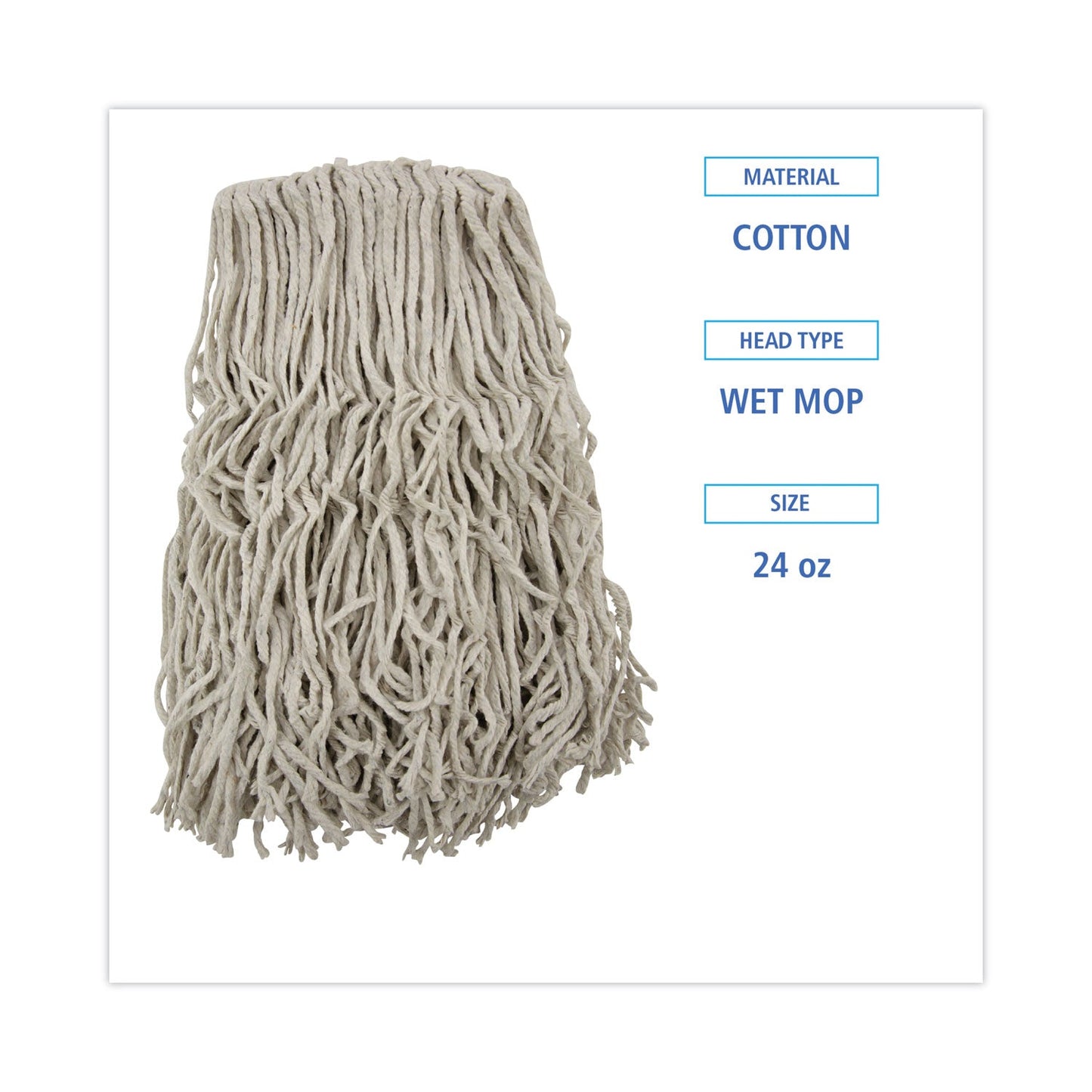 Boardwalk Banded Cotton Mop Heads, 24oz, White, 12/Carton