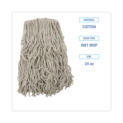 Boardwalk Banded Cotton Mop Heads, 24oz, White, 12/Carton
