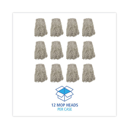 Boardwalk Banded Cotton Mop Heads, 24oz, White, 12/Carton