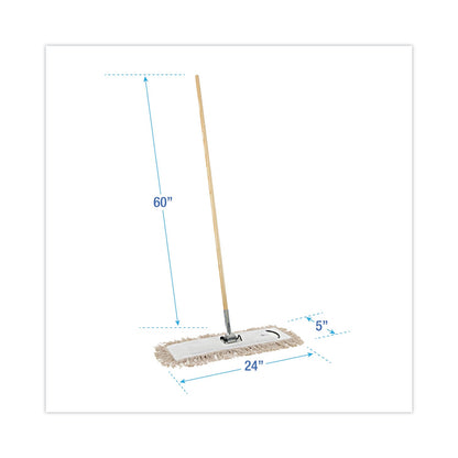 Boardwalk Cotton Dry Mopping Kit, 24 x 5 Natural Cotton Head, 60" Natural Wood Handle