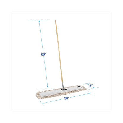 Boardwalk Cotton Dry Mopping Kit, 36 x 5 Natural Cotton Head, 60" Natural Wood Handle